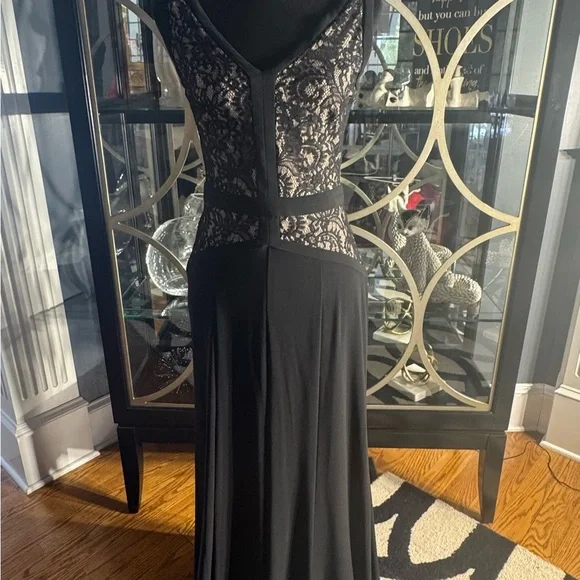 Black Evening Dress with Lace Detail - Picture 2 of 9